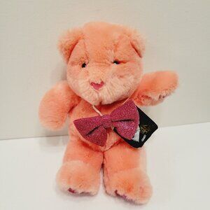 Vtg 24K Polar Puff Plush Pink Teddy Bear With Glitter Bow & Paws 1987
